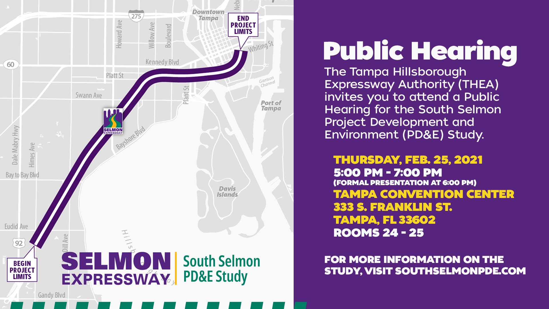 THEA to Hold Public Hearing for the South Selmon Project Development and  Environment (PD&E) Study - Tampa Hillsborough Expressway Authority